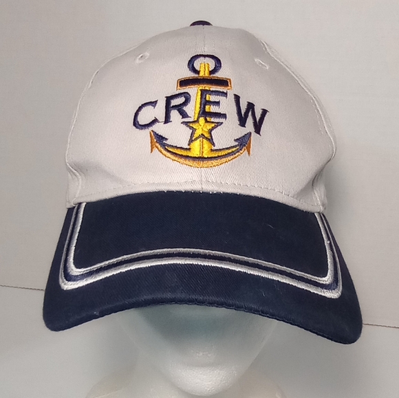 Crew 100% Cotton Nautical Marine Sailor Boating Embroidered Gray/Navy Cap Hat - Picture 3 of 8